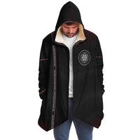 Sacred Cloak Micro Fleece Cloak, Hooded Wearable Art, Psychedelic Festival Layer — front — hood raised