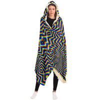 Chromadelic Hooded Blanket, Prismatic Op Art Sherpa Throw, Psychedelic Boho Gift, Optical Illusion Sacred Blanket