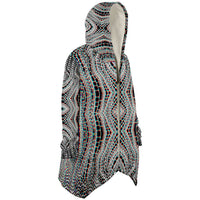 Organix Micro Fleece Cloak, Hooded Wearable Art, Psychedelic Festival Layer — wearer-right three-quarter — hood lowered