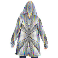 Stoned Micro Fleece Cloak, Hooded Wearable Art, Psychedelic Festival Layer — front — hood lowered