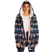 Tea Daze Micro Fleece Cloak, Hooded Wearable Art, Psychedelic Festival Layer — back — hood raised
