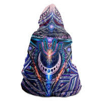 Vishuddha Throat Chakra Hooded Blanket, Blue Mandala Sherpa Throw, Meditation Gift, Sacred Geometry Vocal Blanket