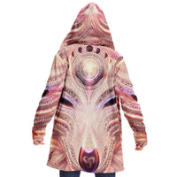 Wolfheart Micro Fleece Cloak, Hooded Wearable Art, Psychedelic Festival Layer — front — hood lowered