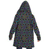 Vohex Micro Fleece Cloak, Hooded Wearable Art, Psychedelic Festival Layer — front — hood lowered