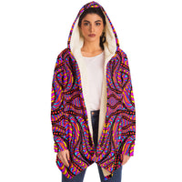 Psychic Serpent Micro Fleece Cloak, Hooded Wearable Art, Psychedelic Festival Layer — back spread — hood raised