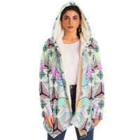Hyperjewels Micro Fleece Cloak, Hooded Wearable Art, Psychedelic Festival Layer — back spread — hood raised