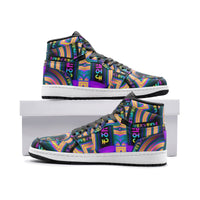 Tea Daze Unisex High Top Sneakers, Psychedelic Rainbow Shoes, Neon Festival Footwear, Trippy Streetwear Sneakers, Rave Fashion Gift