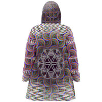 Sacred Seed Micro Fleece Cloak, Hooded Wearable Art, Psychedelic Festival Layer — back spread — hood raised