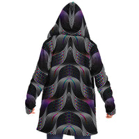 Color Coding Micro Fleece Cloak, Hooded Wearable Art, Psychedelic Festival Layer — back — hood raised