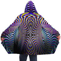 Xebrax Micro Fleece Cloak, Hooded Wearable Art, Psychedelic Festival Layer — back spread — hood raised