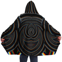 Waveform Micro Fleece Cloak, Hooded Wearable Art, Psychedelic Festival Layer — back — hood raised