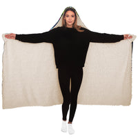 Primordial Playroom Hooded Blanket, Dreamlike Face Neon Sherpa Throw, Surreal Boho Gift, Visionary Psychedelic Blanket