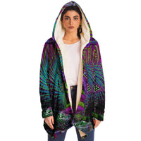 Kundalini Rising Micro Fleece Cloak, Hooded Wearable Art, Psychedelic Festival Layer — back — hood raised