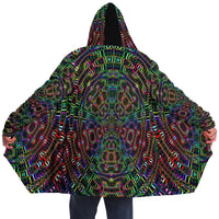 Icaro Flow Micro Fleece Cloak, Hooded Wearable Art, Psychedelic Festival Layer — back spread — hood raised