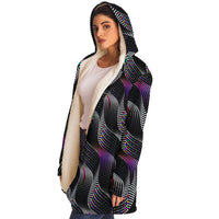 Color Coding Micro Fleece Cloak, Hooded Wearable Art, Psychedelic Festival Layer — front — hood lowered