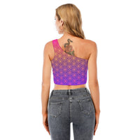 Sacral Bloom One-Shoulder Cropped Top