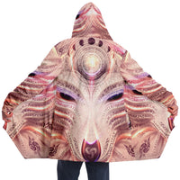 Wolfheart Micro Fleece Cloak, Hooded Wearable Art, Psychedelic Festival Layer — back spread — hood raised