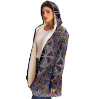 Sacred Seed Micro Fleece Cloak, Hooded Wearable Art, Psychedelic Festival Layer — front — hood lowered