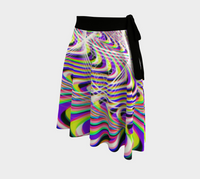 Illusion Wrap Skirt, Psychedelic Optical Illusion Skirt, Asymmetrical Festival Clothing, Alternative Cyber Fashion, Wearable Art