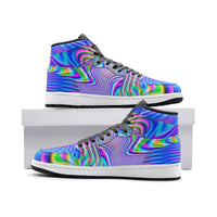 Holowave Unisex High-Top Sneakers – Psychedelic Rainbow Streetwear Shoes, Festival Fashion, Trippy Vaporwave Sneakers