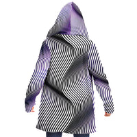 Purple Drift Micro Fleece Cloak, Hooded Wearable Art, Psychedelic Festival Layer — back — hood raised