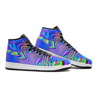Holowave Unisex High-Top Sneakers – Psychedelic Rainbow Streetwear Shoes, Festival Fashion, Trippy Vaporwave Sneakers