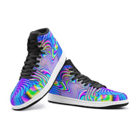 Holowave Unisex High-Top Sneakers – Psychedelic Rainbow Streetwear Shoes, Festival Fashion, Trippy Vaporwave Sneakers