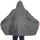 Hypnodelica Micro Fleece Cloak, Hooded Wearable Art, Psychedelic Festival Layer — front — hood raised