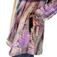 Vitruvian Spirit Micro Fleece Cloak, Hooded Wearable Art, Psychedelic Festival Layer — front — hood lowered