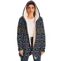 Vohex Micro Fleece Cloak, Hooded Wearable Art, Psychedelic Festival Layer — back — hood raised