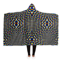 Chromadelic Hooded Blanket, Prismatic Op Art Sherpa Throw, Psychedelic Boho Gift, Optical Illusion Sacred Blanket