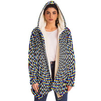 Hypnodelica Micro Fleece Cloak, Hooded Wearable Art, Psychedelic Festival Layer — back — hood raised