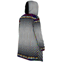 Codified Micro Fleece Cloak, Hooded Wearable Art, Psychedelic Festival Layer — back — hood raised
