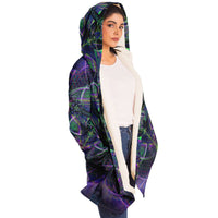 Trance Nectar Micro Fleece Cloak, Hooded Wearable Art, Psychedelic Festival Layer — front — hood lowered