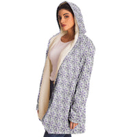 Flower of Life II Micro Fleece Cloak, Hooded Wearable Art, Psychedelic Festival Layer — front — hood lowered