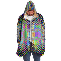 Codified Micro Fleece Cloak, Hooded Wearable Art, Psychedelic Festival Layer — front — hood raised