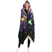 Union of Opposites Visionary Hooded Blanket, Meditating Figure Neon Sherpa Throw, Boho Meditation Gift, Spiritual Cosmic Throw