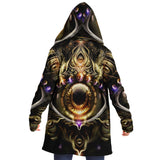 Witness Micro Fleece Cloak, Hooded Wearable Art, Psychedelic Festival Layer — front — hood lowered