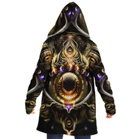 Witness Micro Fleece Cloak, Hooded Wearable Art, Psychedelic Festival Layer — front — hood lowered