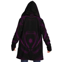 Velvet Dream Micro Fleece Cloak, Hooded Wearable Art, Psychedelic Festival Layer — back spread — hood raised