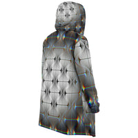 Tripswitch Micro Fleece Cloak, Hooded Wearable Art, Psychedelic Festival Layer — back — hood raised