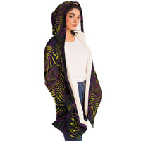 Velvet Flow Micro Fleece Cloak, Hooded Wearable Art, Psychedelic Festival Layer — front — hood lowered
