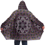 Sacred Seed Micro Fleece Cloak, Hooded Wearable Art, Psychedelic Festival Layer — back — hood raised