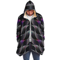 Color Coding Micro Fleece Cloak, Hooded Wearable Art, Psychedelic Festival Layer — front — hood raised