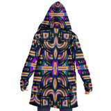 Tea Daze Micro Fleece Cloak, Hooded Wearable Art, Psychedelic Festival Layer — front — hood lowered