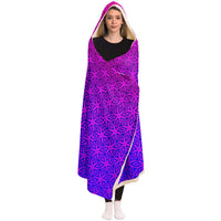Sacral Bloom Hooded Blanket, Floral Eye Mandala Sherpa Throw, Magenta Boho Gift, Psychedelic Tessellation Blanket