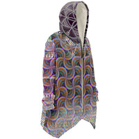 Sacred Seed Micro Fleece Cloak, Hooded Wearable Art, Psychedelic Festival Layer — front — hood lowered