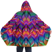 Twisted Micro Fleece Cloak, Hooded Wearable Art, Psychedelic Festival Layer — back spread — hood raised