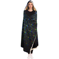 Starseed Hooded Blanket, Crystalline Starburst Sherpa Throw, Cosmic Meditation Gift, Neon Sacred Geometry Blanket