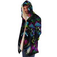 Jungle Juice Micro Fleece Cloak, Hooded Wearable Art, Psychedelic Festival Layer — back — hood raised